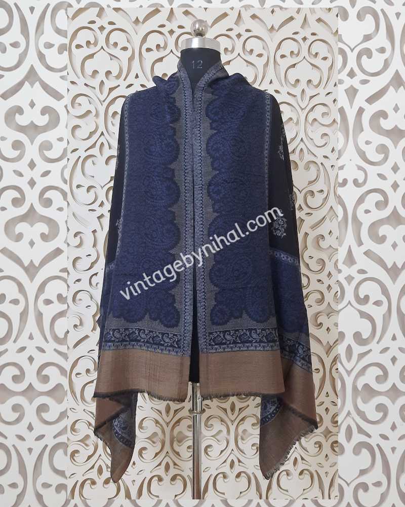 Pure Pashmina Blue Double Border Butti Kani Shawl 